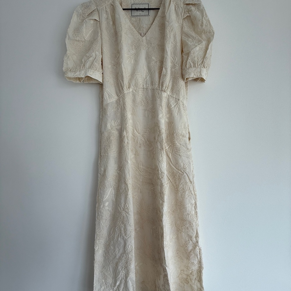 Elegant Cream V-Neck Dress